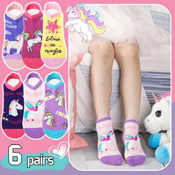 ANTSANG Kids Girls Toddler Unicorn Socks Ankle Low Cut No Show Cute Silly Novelty Fashion Cartoon Gifts Stocking Stuffers Socks 6 Pairs (Unicorn,5-8 Y)