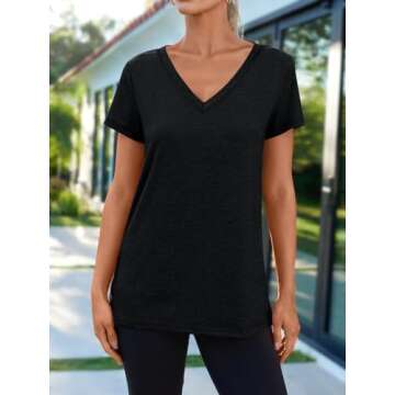 AUTOMET T Shirts Short Sleeve V Neck Tees Tops for Women Fashion Trendy Lightweight Soft Casual Summ...