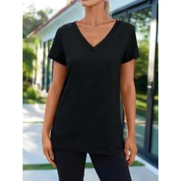 AUTOMET T Shirts Short Sleeve V Neck Tees Tops for Women Fashion Trendy Lightweight Soft Casual Summ...