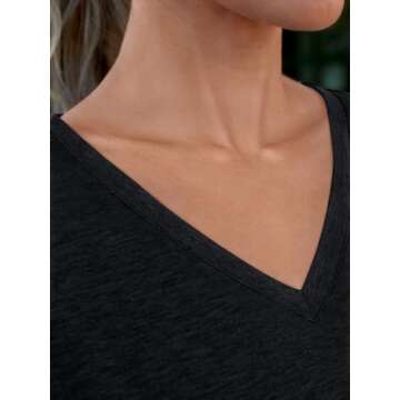 AUTOMET T Shirts Short Sleeve V Neck Tees Tops for Women Fashion Trendy Lightweight Soft Casual Summer Outfits Clothes 2025 Black XL