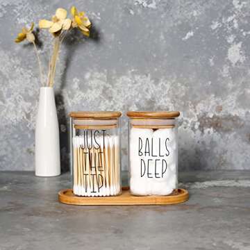 MOMEEMO Funny Qtip Holder and Cotton Ball Holder Set for Bathroom Organization. Apothecary Jars with...