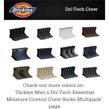 Dickies Men's Dri-Tech Original Moisture Control Crew Socks, Available in M-XXL (6, 12, 18, Heathered Colors (6 Pairs), Large