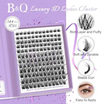 B&Qaugen Lash Clusters 144 PCS Individual Lashes B&Q 3D Effect Eyelash Clusters Fluffy Cluster Eyela...