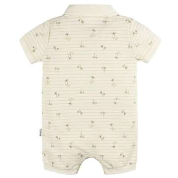 Gerber Baby Boys Cotton Polo Romper, Palm Tree Stripe, 0-3 Months