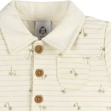 Gerber Baby Boys Cotton Polo Romper, Palm Tree Stripe, 0-3 Months