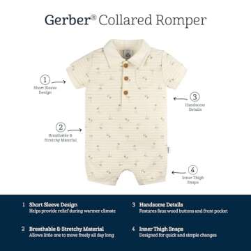 Gerber Baby Boys Cotton Polo Romper, Palm Tree Stripe, 0-3 Months
