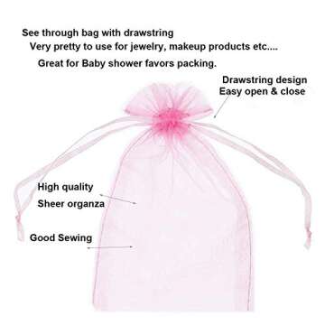 LPHUMEX Pink Jewelry Bags Drawstring, 100 set pink organza bags 4x6 inches, Sheer Small Gift Bags, O...