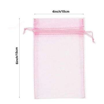 LPHUMEX Pink Jewelry Bags Drawstring, 100 set pink organza bags 4x6 inches, Sheer Small Gift Bags, Organza Jewelry Pouches, for Jewelry, Cosmic Business, Baby Shower Party Favor Bags (Light Pink)