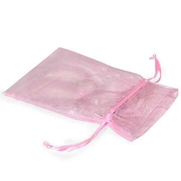 LPHUMEX Pink Jewelry Bags Drawstring, 100 set pink organza bags 4x6 inches, Sheer Small Gift Bags, Organza Jewelry Pouches, for Jewelry, Cosmic Business, Baby Shower Party Favor Bags (Light Pink)