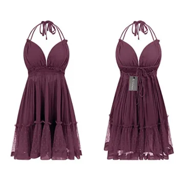 R.Vivimos Women's Sexy Patchwork Mini Dress Summer Halter