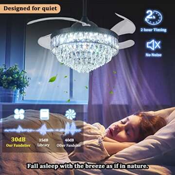 CLAIRDAI 42''Dimmable Fandelier Crystal Chandelier Ceiling Fan Retractable Ceiling Fan with Lights a...
