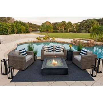42" x 42" Square Modern Concrete Fire Pit Table w/Glass Guard and Crystals in Gray by AKOYA Outdoor ...