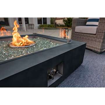 42" x 42" Square Modern Concrete Fire Pit Table w/Glass Guard and Crystals in Gray by AKOYA Outdoor Essentials (Cobalt Blue)