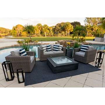 42" x 42" Square Modern Concrete Fire Pit Table w/Glass Guard and Crystals in Gray by AKOYA Outdoor Essentials (Cobalt Blue)