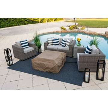 42" x 42" Square Modern Concrete Fire Pit Table w/Glass Guard and Crystals in Gray by AKOYA Outdoor Essentials (Cobalt Blue)