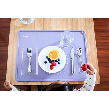 CHAMOS Montessori Placemat for Toddlers - Kids Silicone Mats for Dining Table - Set of 2 - Table Setting Learning (Lavender and Rose)