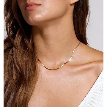 Tewiky Gold Herringbone Necklace for Effortless Elegance