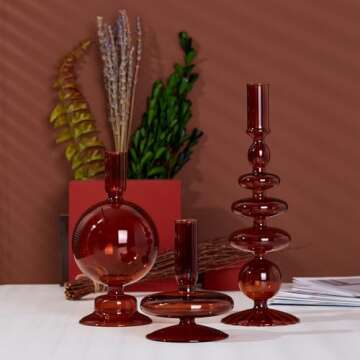 ZSYHCX Candlestick Holders, Glass Candle Holders for Table Centerpiece, Taper Candle Stand Modern Style Candle Holder for Wedding Decor and Dinner Party (Color : Brown)