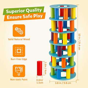 Coogam Wooden Tower Stacking Game for Family Fun