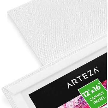 ARTEZA Canvas Boards for Painting, 12 x 16 Inches, Pack of 14, Blank White Canvas Panels for Acrylic, Oil and Gouache Painting