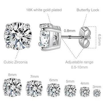 Elegant 18K White Gold Plated Zirconia Stud Earring Set