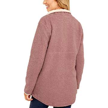 GRAPENT Women's Casual Long Sleeves Stand Collar Buttons Pockets Fleece Pullover