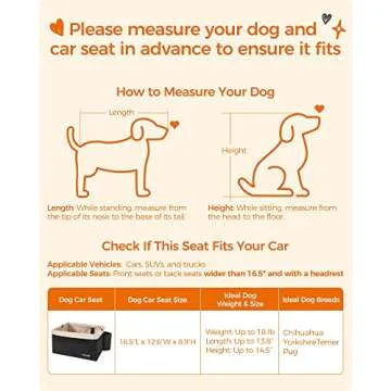 Feandrea Dog Car Seat, Pet Booster Seat for Small Dogs up to 18 lb, with Adjustable Straps, Removable Washable Fleece Liner, 4 Pockets, for Front Seats, Back Seats, Black and Beige UPBS042B01