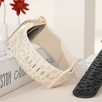 3 Pack Leopard Engraved Band Compatible with Apple Watch Band 41mm 40mm 38mm 45m 44mm 42mm Women Men, Cheetah Printed Soft Silicone Straps for iWatch Series 8 7 SE 6 5 4 3 2 1, Black/Gray/Sand Pink