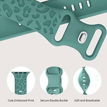 3 Pack Leopard Engraved Band Compatible with Apple Watch Band 41mm 40mm 38mm 45m 44mm 42mm Women Men, Cheetah Printed Soft Silicone Straps for iWatch Series 8 7 SE 6 5 4 3 2 1, Black/Gray/Sand Pink