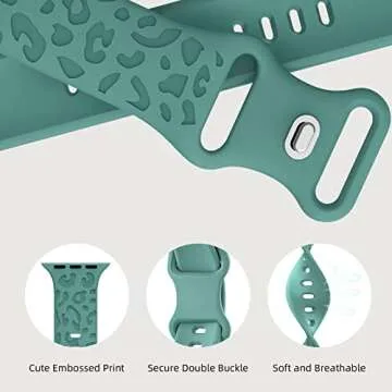 3 Pack Leopard Engraved Band Compatible with Apple Watch Band 41mm 40mm 38mm 45m 44mm 42mm Women Men, Cheetah Printed Soft Silicone Straps for iWatch Series 8 7 SE 6 5 4 3 2 1, Black/Gray/Sand Pink