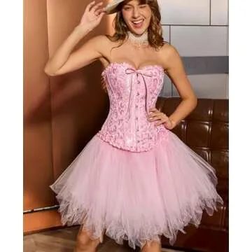 SZIVYSHI Pink Corset for Women - Bustier Shapewear Lingerie - Strapless Vintage Victorian Overbust Fashion Lace Waist Bodice for Night Out - Size M