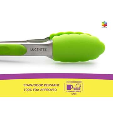 LUCENTEE 9" Salad Tongs/12" Barbecue (BBQ) Tongs Stainless Steel Food Tongs with Silicone Tips for Extra Grip, Apple Green, 2 Piece