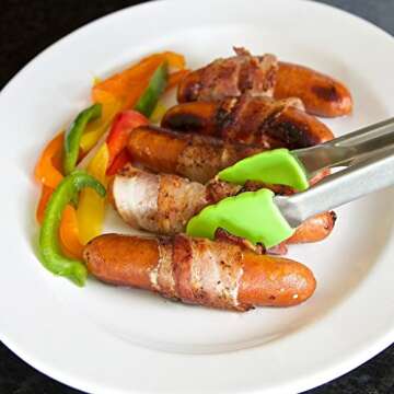 LUCENTEE 9" Salad Tongs/12" Barbecue (BBQ) Tongs Stainless Steel Food Tongs with Silicone Tips for Extra Grip, Apple Green, 2 Piece