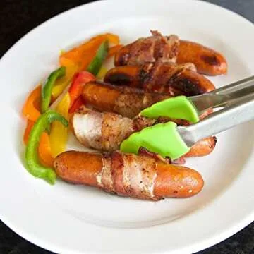 LUCENTEE 9" Salad Tongs/12" Barbecue (BBQ) Tongs Stainless Steel Food Tongs with Silicone Tips for Extra Grip, Apple Green, 2 Piece