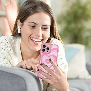 AIGOMARA Compatible with iPhone 13 Pro Max Case Pink Heart Print Cute Pattern Case for Women Girl Full Camera Protective Soft TPU Shockproof Phone Cover for iPhone 13 Pro Max