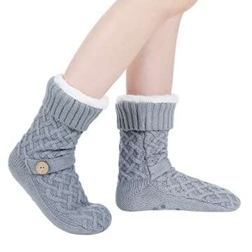 Winter Womens Warm Fluffy Fleece Lining Slipper Socks, Soft Cozy Fuzzy Thick Sherpa Christmas Socks ...
