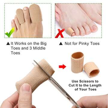 Welnove 10Pack Toe Caps Closed Toe Surface Fabric Sleeve Protectors with Gel Lining, Prevent Pain Relief for Corns, Blisters and Ingrown Toenails (Size Large + Size Medium)