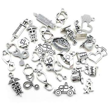 Craft Medical Nurse Charms - 70pcs Antique Silver Jewelry Making Supplies