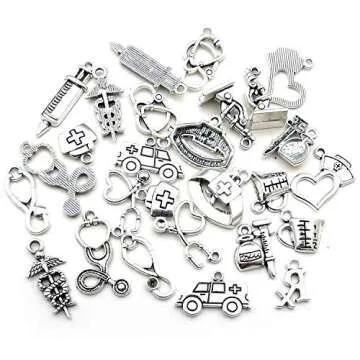 Craft Medical Nurse Charms - 70pcs Antique Silver Jewelry Making Supplies
