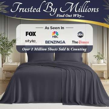 DECOLURE 100% Organic Viscose Derived from Bamboo Sheets Queen Size 4pcs - Ultra Soft & Luxuriously Cooling, 17" Deep Pocket, Double Stitching, Perfect for Hot Sleepers - Queen Bed Sheets (Grey)