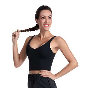 Sunzel Workout Tank for Women, Longline Padded Sports Bra Cute Crop Active Tops, Athletic Running Gym Yoga Shirt Black