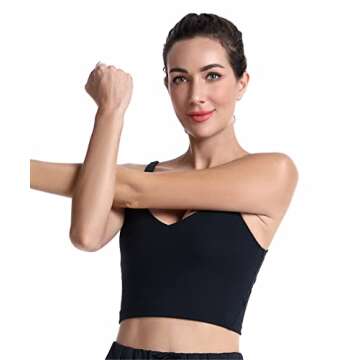 Sunzel Workout Tank for Women, Longline Padded Sports Bra Cute Crop Active Tops, Athletic Running Gym Yoga Shirt Black