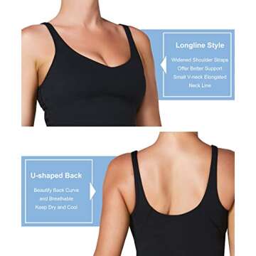 Sunzel Workout Tank for Women, Longline Padded Sports Bra Cute Crop Active Tops, Athletic Running Gym Yoga Shirt Black