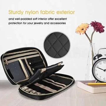 ProCase Travel Jewelry Organizer Case for Women, Soft Padded Jewelry Storage Bag Carrying Case Pouch for Rings, Bracelet, Earring, Chains, Necklace Holder -Black