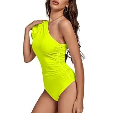 Stylish One Shoulder Ruched Puff Sleeve Bodysuit