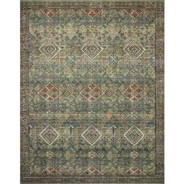 Loloi Magnolia Home by Joanna Gaines Sinclair Collection SIN-03 Turquoise/Multi 7'-6" x 9'-6", .25" Pile Height, Machine Washable, Area Rug