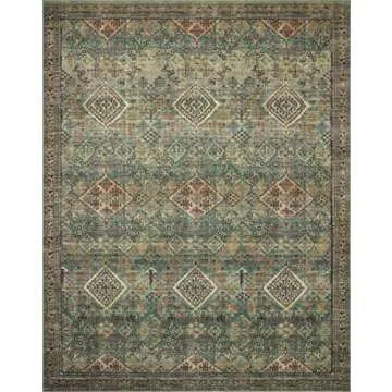 Loloi Magnolia Home by Joanna Gaines Sinclair Collection SIN-03 Turquoise/Multi 7'-6" x 9'-6", .25" Pile Height, Machine Washable, Area Rug