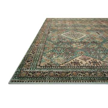 Loloi Magnolia Home by Joanna Gaines Sinclair Collection SIN-03 Turquoise/Multi 7'-6" x 9'-6", .25" Pile Height, Machine Washable, Area Rug