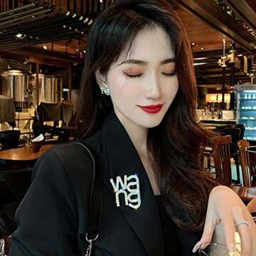 Rhinestone Brooches Crystal Wang Letter Brooch Pin Badge Shawl Pins Earrings Jewelry for Women Girls...