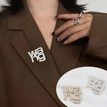 Rhinestone Brooches Crystal Wang Letter Brooch Pin Badge Shawl Pins Earrings Jewelry for Women Girls Accessories